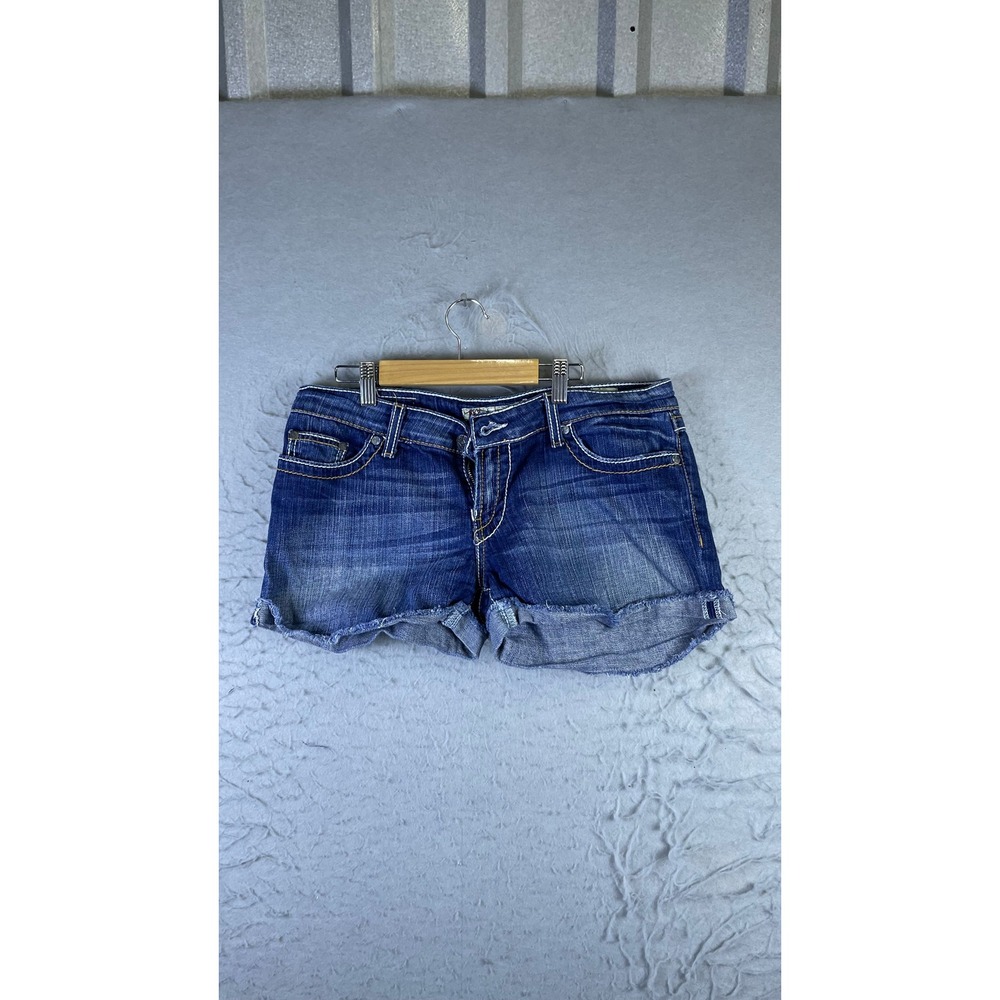 BKE Roxy Denim Shorts Women 30 Blue Excellent Low Rise Raw Hem Distressed